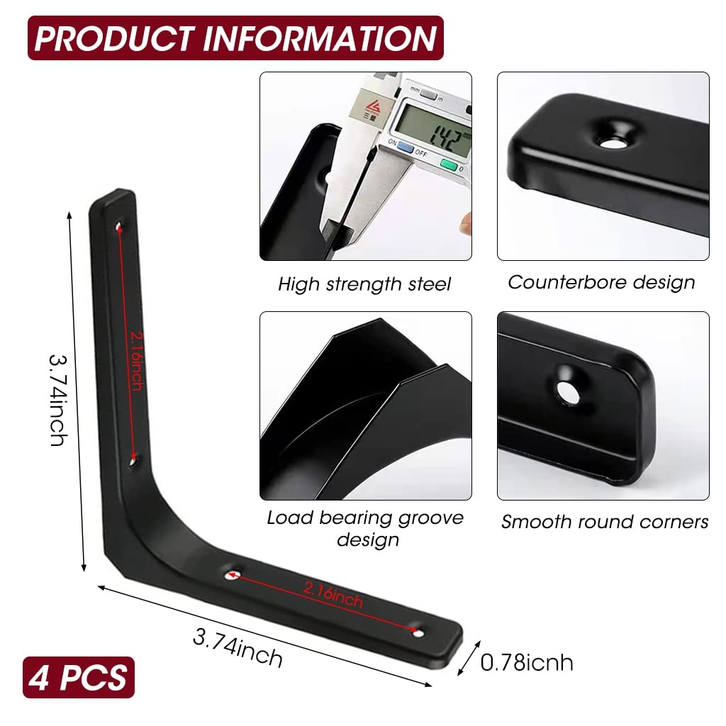 HASTHIP 4PCS Shelf Bracket, 4 x 4 Inch L Shape Heavy Duty Shelf Support Bracket, Wall Floating Shelf Bracket for for DIY Open Wood Shelving (not Include Screws) HASTHIP 4PCS Shelf Bracket, 4 x 4 Inch L Shape Heavy Duty Shelf Support Bracket, Wall Floating Shelf Bracket for for DIY Open Wood Shelving (not Include Screws)